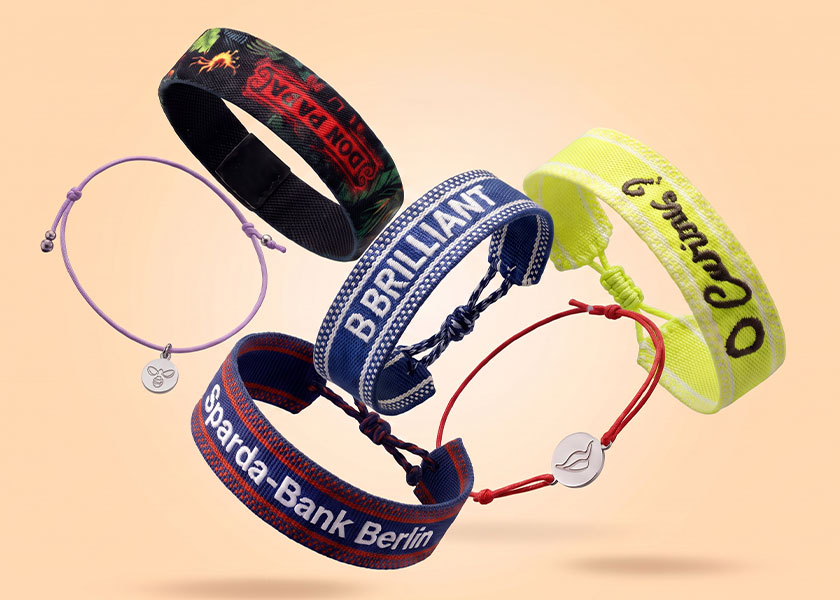 Gewebtes Armband mit Logo und Text als individuelles Giveaway für Promotion und Merchandise