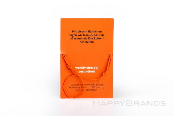 Wish bracelet on individually printed advertising card