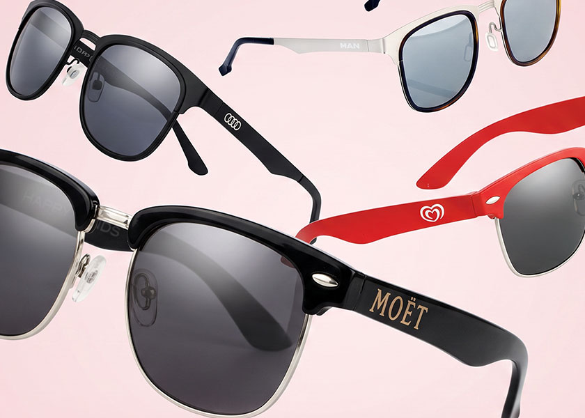 hipster-sonnenbrille-schwarz-mit-logo-text-als-werbeartikel Werbemittel Werbeartikel Sonnenbrille Hipster