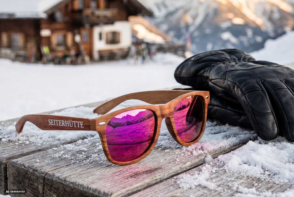 Sonnenbrillen in Holz-Optik mit eigenem Logo als exklusives Werbemittel