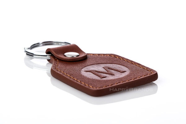 Giveaway leather keychains labeled