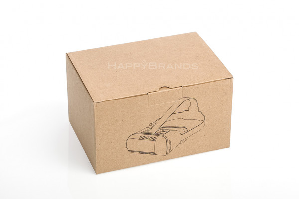 Virtual reality glasses in cardboard packaging with company logo