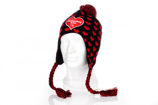 Strickmuetze Wollbeanie mit Ohrenwaermern Firmengeschenk Bandmerch