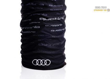 Double-layered tube towels printed with company name
