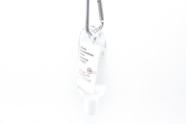 Hand disinfectant with advertising logo carabiner hook 30ml