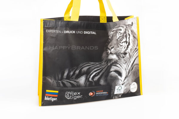 Borsa shopping promozionale riciclata in RPET stampata con motivo pubblicitario