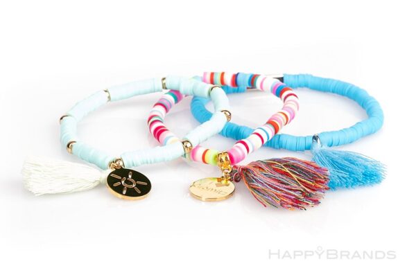 Werbeartikel Heishi Polymer Perlen Armbaender mit Werbemotiv Charm Anhaenger Hersteller