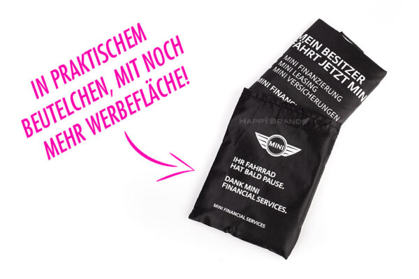 Werbemittel Recycling RPET Sattelueberzug mit Werbemotiv bedruckt Anbieter Fahrradsattelkappe