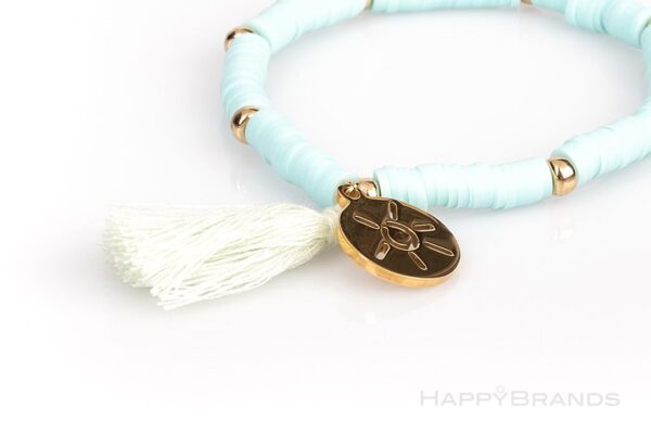 Werbepraesent Heishi Scheibenperlen Armband mit Firmenlogo Charm Anhaenger