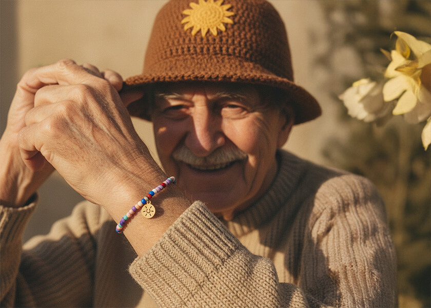 Perlenarmband mit personalisiertem Logo-Anhänger als individuell gefertigtes Werbegeschenk