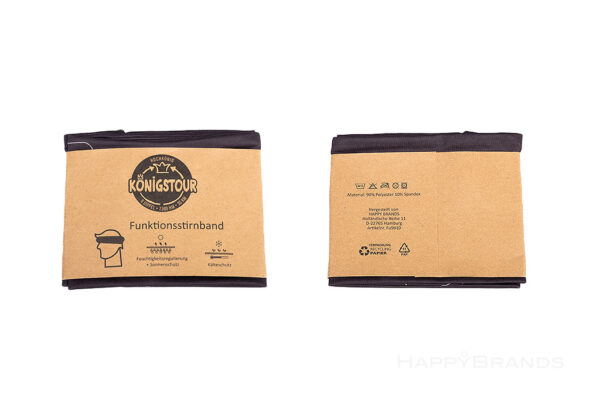 Merchandising Stirnbaender Funktionsmaterial aus RPET plastikfreie Verpackung