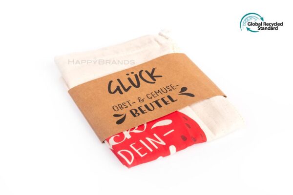 Printed fruit bag made from recycled yarns Advertising material GRS