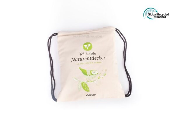 Drawstring bag gym bag made of recycled GRS cotton as promotional item manufacturer supplier