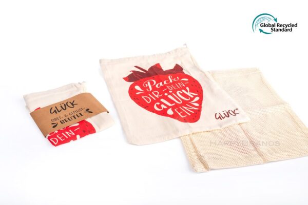 Print with logo Mesh bag made of recycled cotton Promotional gift GRS