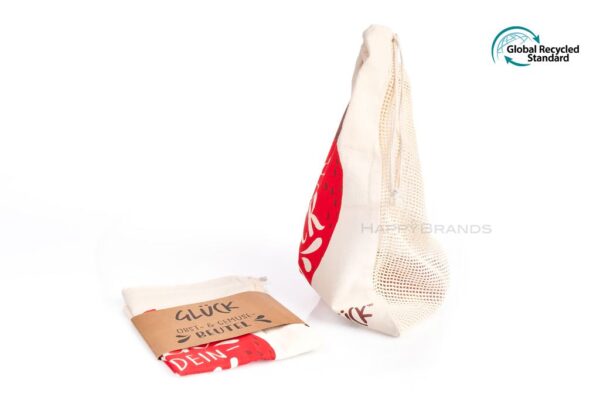 Promotional items eco-bag, vegetable net printed from recycled cotton GRS