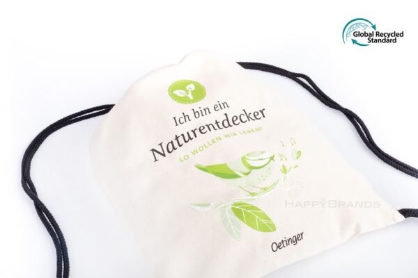 Advertising motif gym bag sports bag made of recycled cotton Merch promotional item GRS