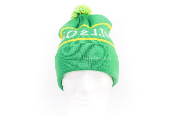 Reklampresent RPET bobble hatt med reklam bokstäver text slogan invävd i den